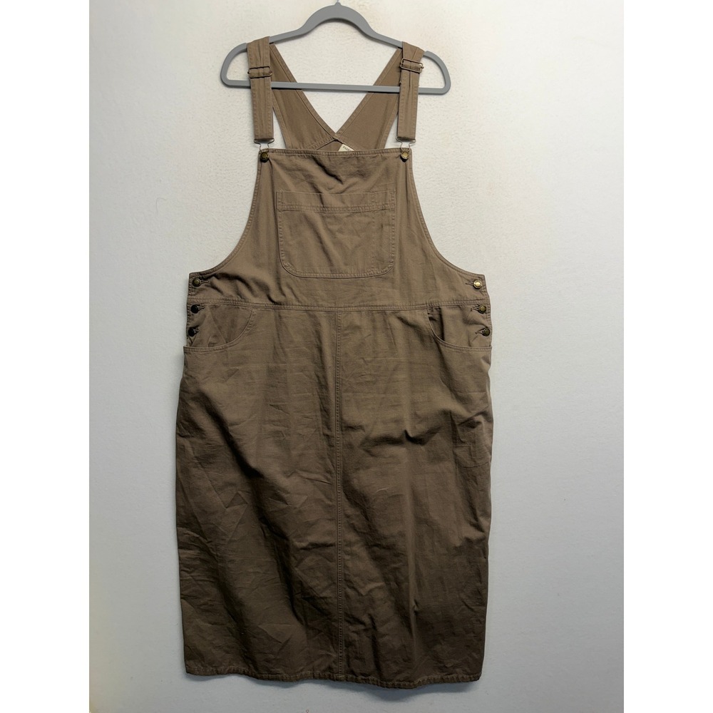 Faded Glory Brown Cotton Twill Overall Midi Dress Woman 24W Pine Bark Cinch Back